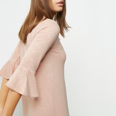 Blush pink bell sleeve casual dress